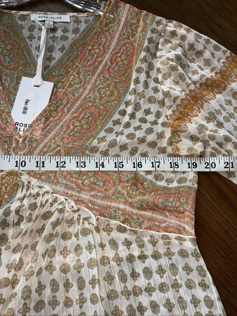 Rose & Olive Paisley V-Neck Blouse in Cream, Olive & Terracotta - Picture 7 of 9